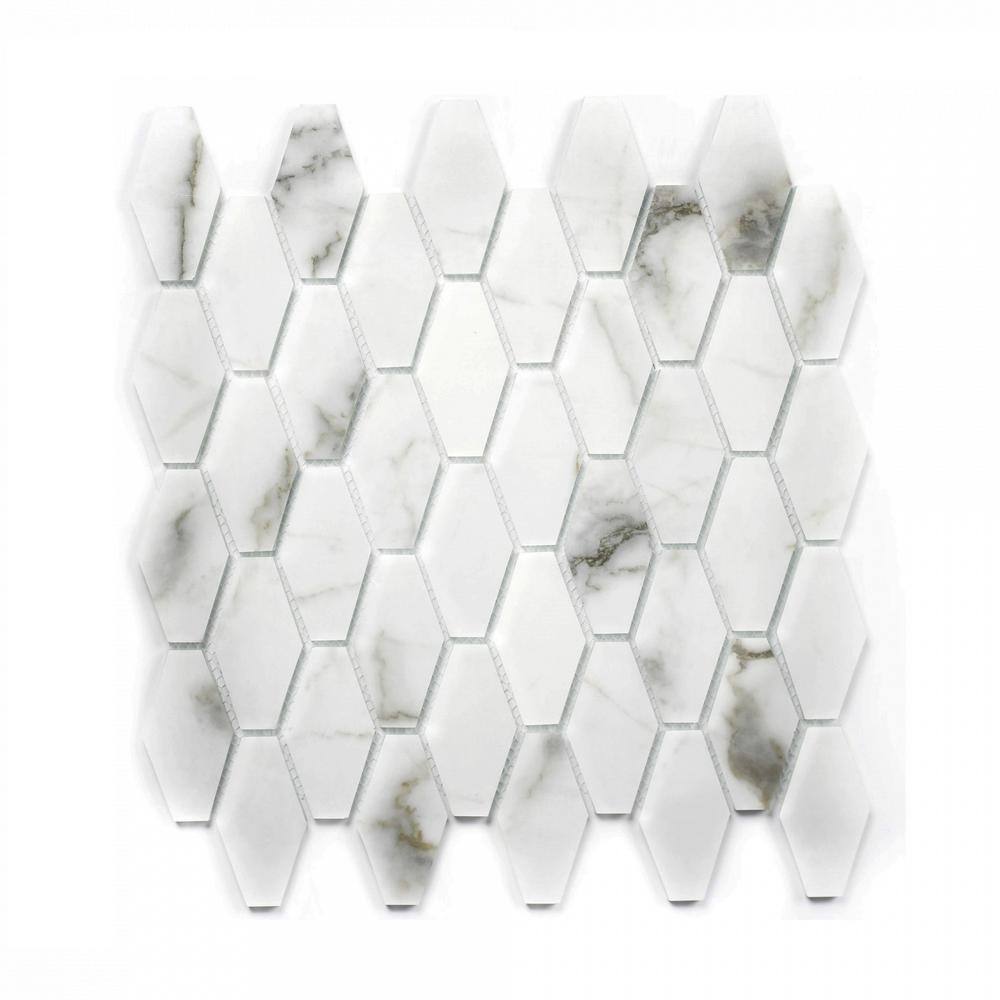Art Deco Carrara White 12 in. x 12 in. Hexagon Marble Look Glass Mosaic Wall Tile (10 sq.ft./Case) price history on PriceWatchPro