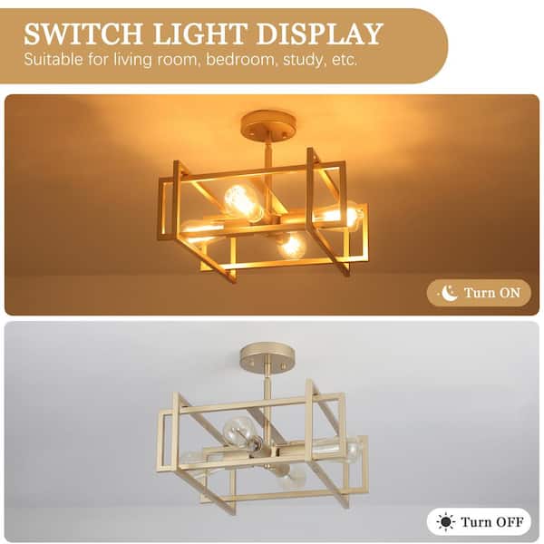 油彩『Find yourself』 ZJVAIVE 14.96 in. 4-Light Geometric Gold Modern Semi-Flush