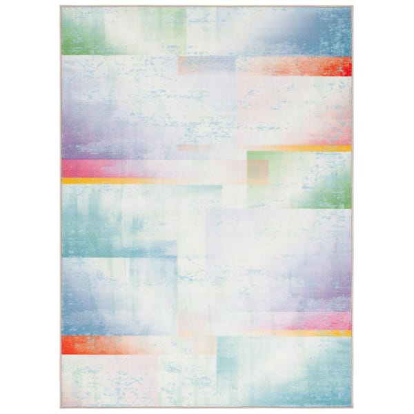 SAFAVIEH Paint Brush Blue/Green 8 ft. x 10 ft. Machine Washable Geometric Gradient Area Rug
