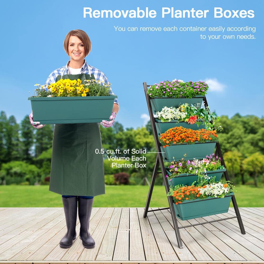 Green 5-Tier Vertical Herb Garden Planter Box with Iron Frame