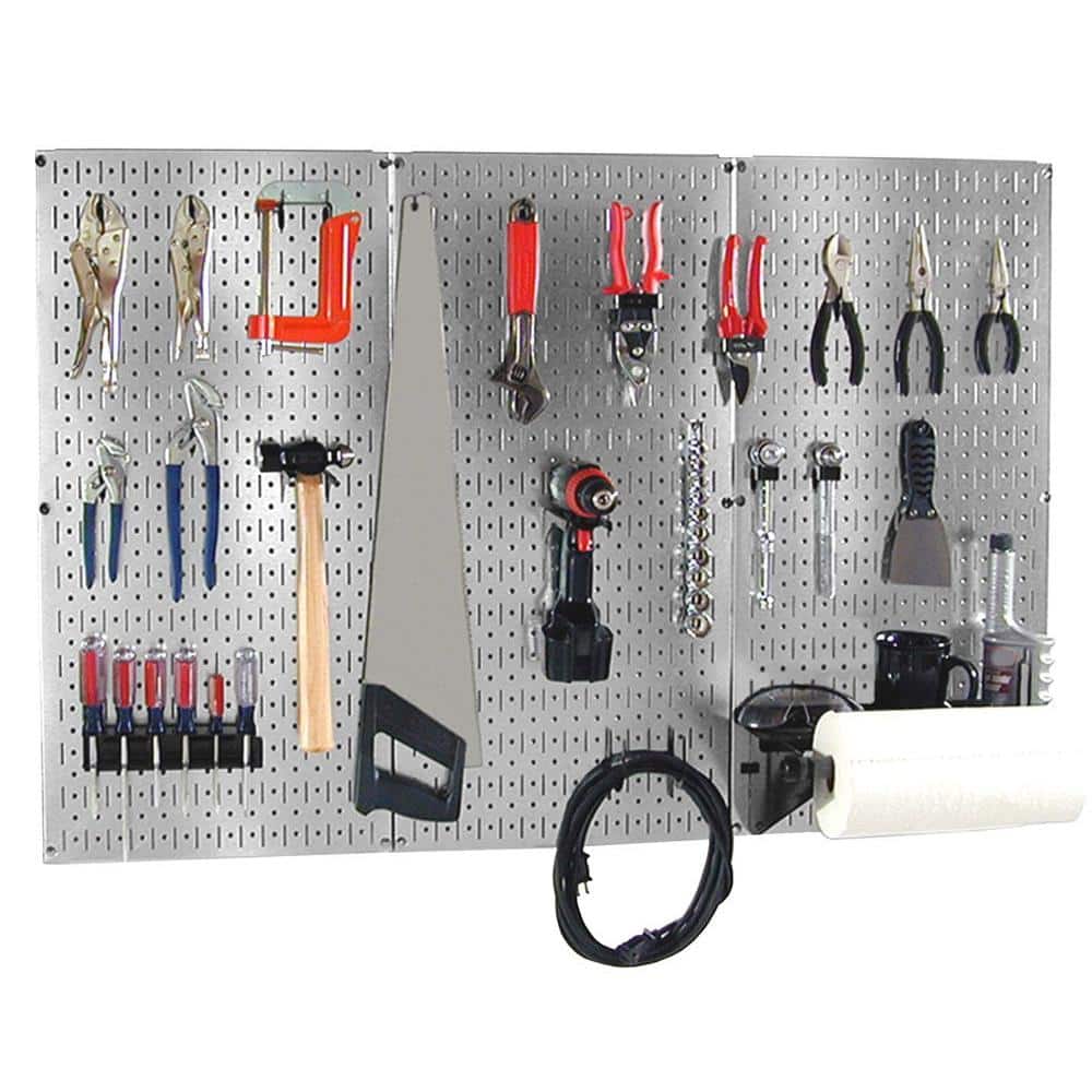 Wall Control 32 in. x 48 in. Shiny Metallic Galvanized Steel Pegboard Basic Tool  Organizer Kit with Black Accessories 30BAS300GVB The Home Depot