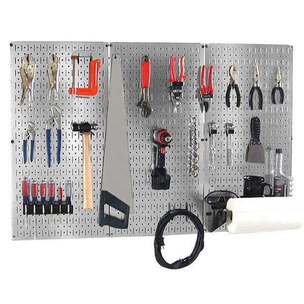 Wall Control 32 in. x 48 in. Shiny Metallic Galvanized Steel Pegboard Basic Tool Organizer Kit with Black Accessories