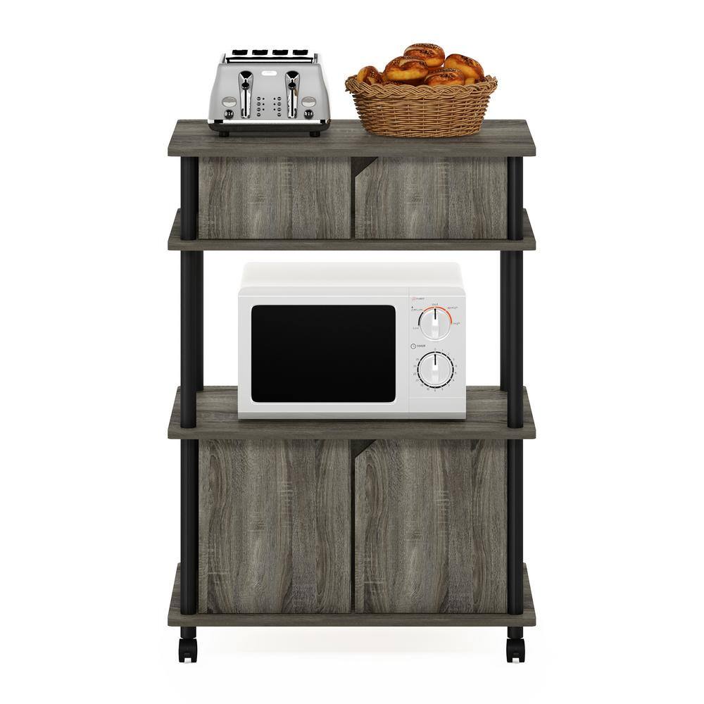 French Oak Grey and Black Kitchen Cart with Storage