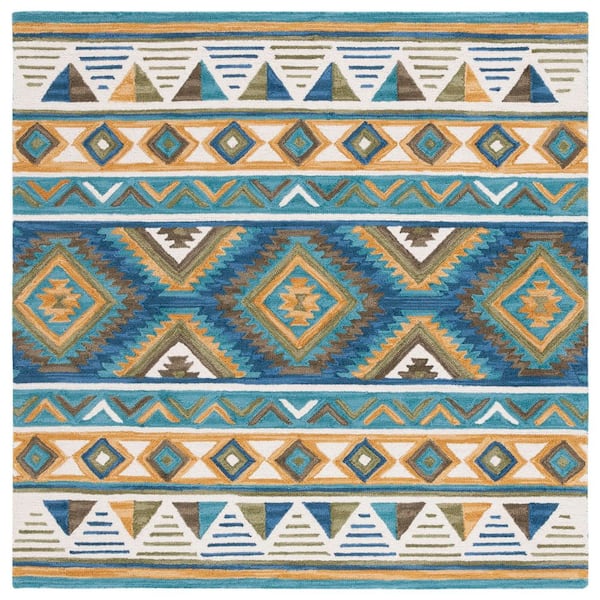 Yellow Aztec Rug SAFAVIEH Aspen 6 ft. x 6 ft. Blue/Yellow Aztec Geometric Square Area ...