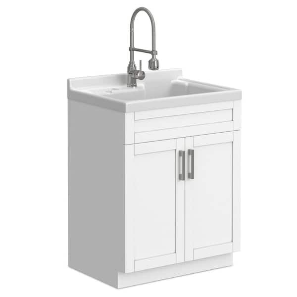 Hennessy Deluxe All-In-One 28 in. Drop-In Utility Laundry Sink with Cabinet and ABS Sink in Pure White