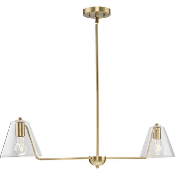 Avec 40 in. 2-Light Brushed Gold Contemporary Linear Pendant