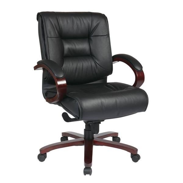 Office Star Products Black Leather Mid Back Executive Office Chair