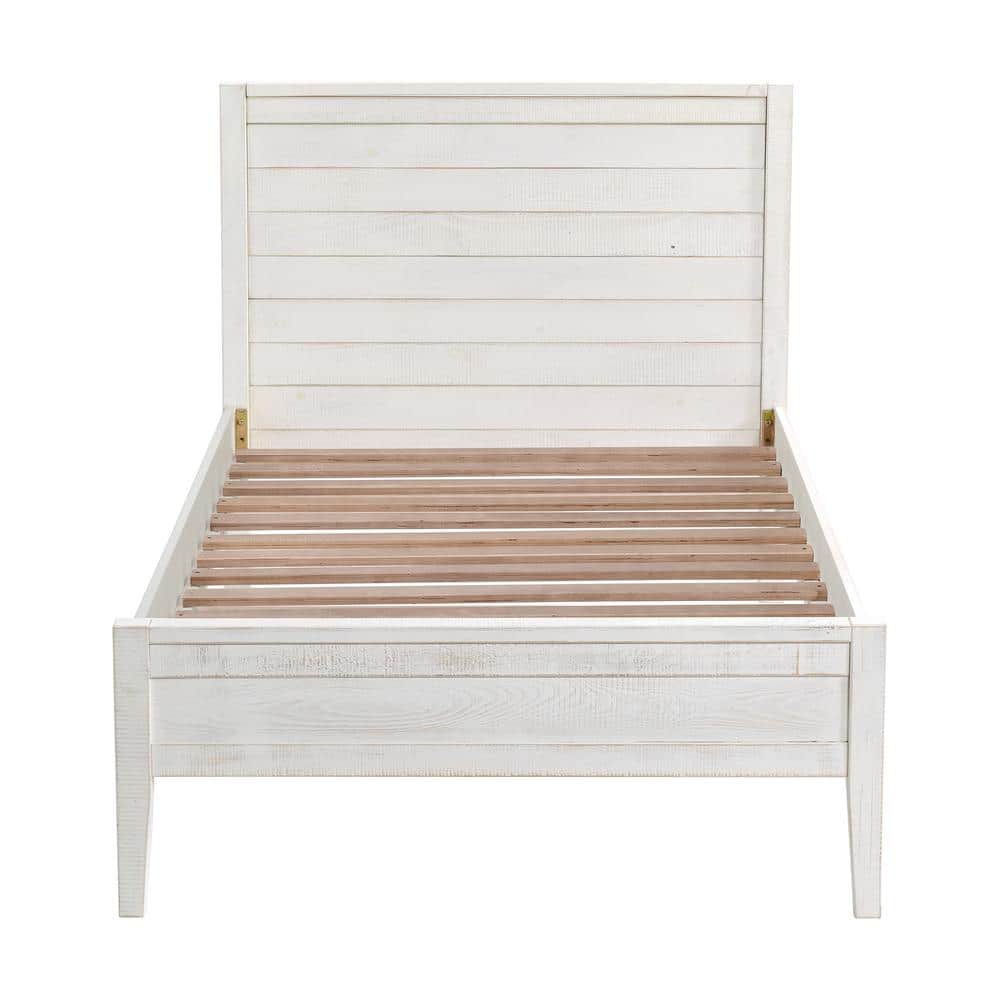 Driftwood White Pine Twin Bed with Upholstered Headboard and Storage Drawer