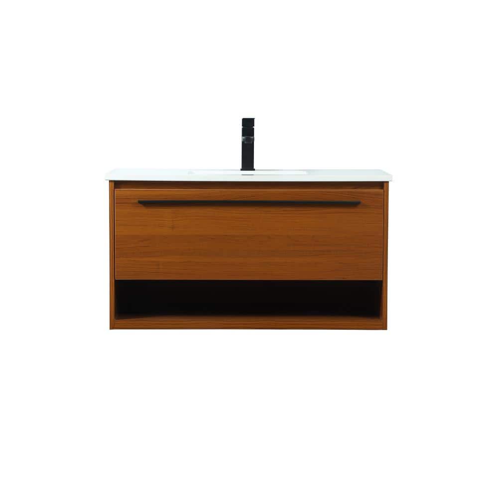 Timeless Home 36 in. W Single Bath Vanity in Teak with Engineered Stone Van