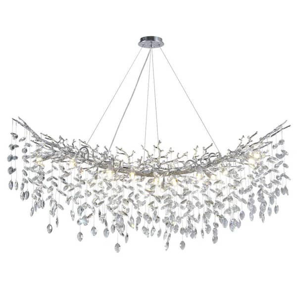16 lights 55 in. Dimmable Crystal Silver Chandelier, Large Crystal Chandelier, for Living Room, High Ceiling, Foyer
