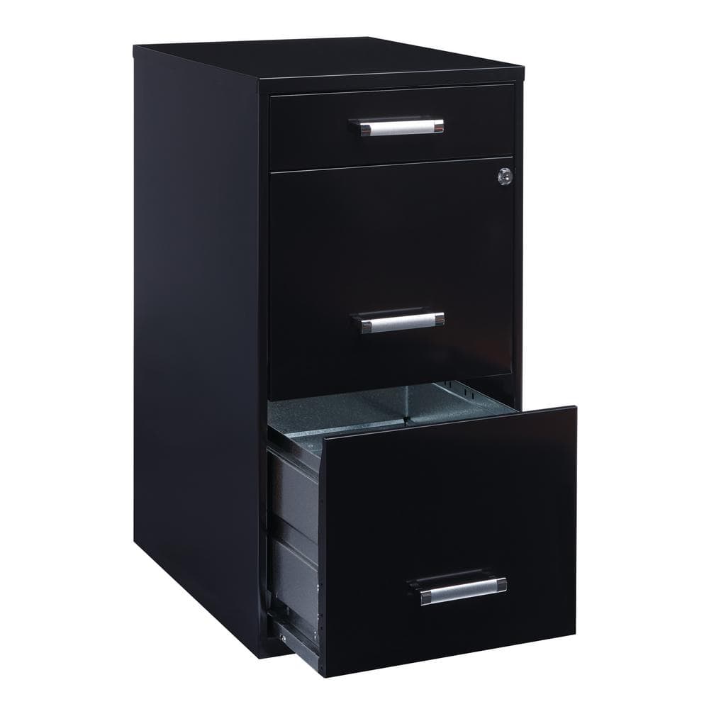 Black Steel 3-Drawer Lockable Vertical File Cabinet