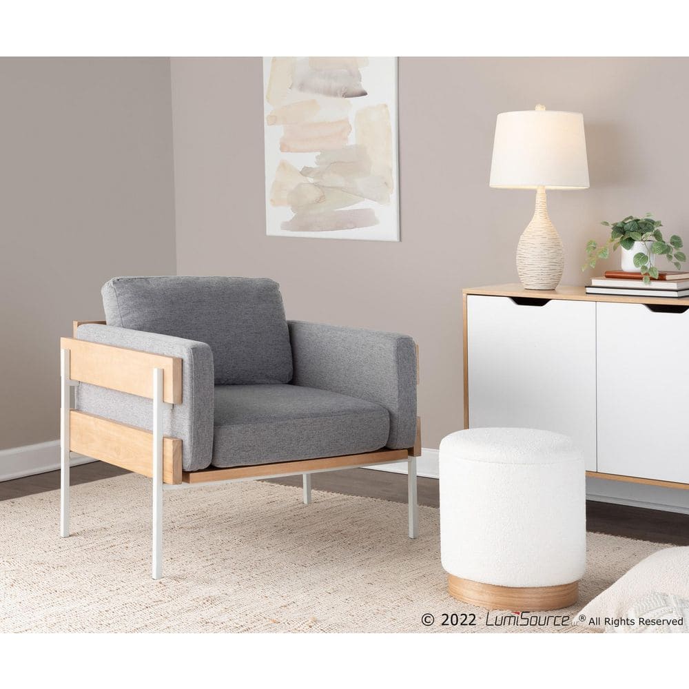 Luxe Gray Faux Leather and Metal Square Arm Accent Chair