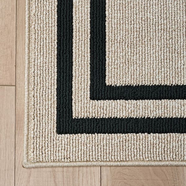 Double Line Natural Twist/Black 2 ft. x 12 ft. Tufted Border Polypropylene Runner Rug