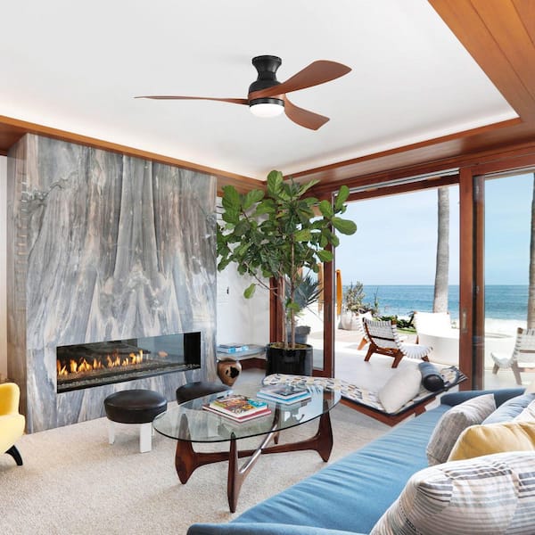 Avex 52 in. Black Brown Standard Flush Mount Ceiling Fan with Remote Control and Dimmable Integrated LED