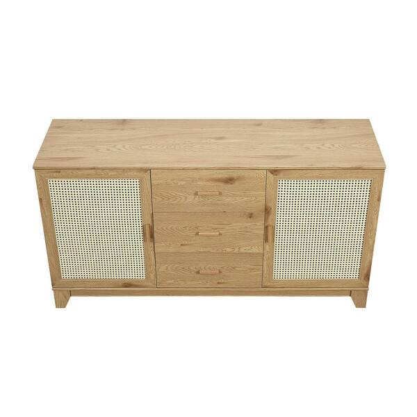 Manhattan Comfort Sheridan 59.05 Modern Cane Sideboard with Adjustable Shelves in Black Manhattan Comfort Sheridan 59.05 Modern Cane Sideboard with Adjustable Shelves in Black
