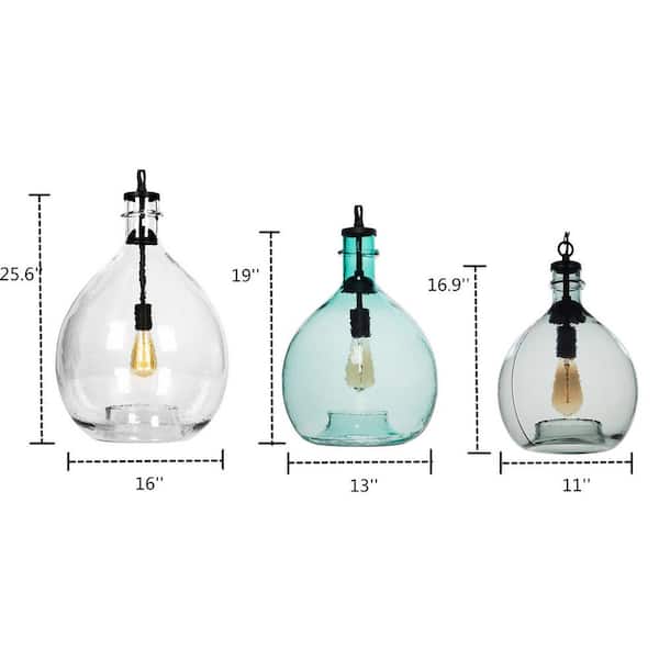 Casamotion 17 in. H and 11 in. W 1-Light Black Wavy Hammered Hand Blown  Glass Pendant with Blue Glass Shade 9439440016 - The Home Depot