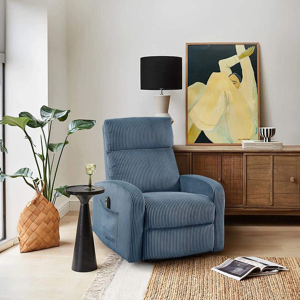 Lazzara Gutrie Midnight Blue Corduroy Power Lift Recliner 9588MDN