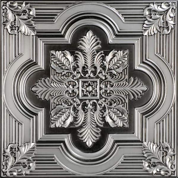 FROM PLAIN TO BEAUTIFUL IN HOURS Large Snowflake 2 ft. x 2 ft. PVC Lay-in or Glue-up Ceiling Panel in Antique Silver (100 sq. ft. / case)