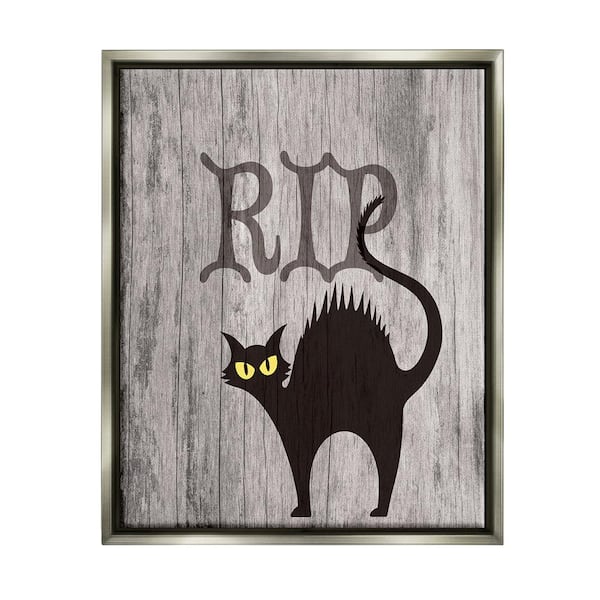 Stupell Industries RIP Halloween Cat by Lil' Rue 1-Piece Floater Frame Graphic Print Animal Poster Art Print 31 in. x 25 in.