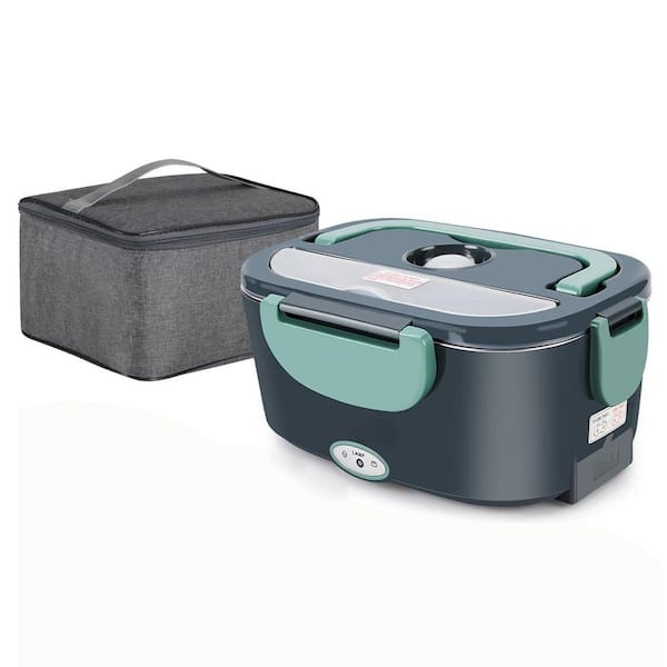80W Electric Lunch Box with Dual Stainless Steel Containers, Portable Food Warmer, Includes Fork, Spoon & Insulated Bag