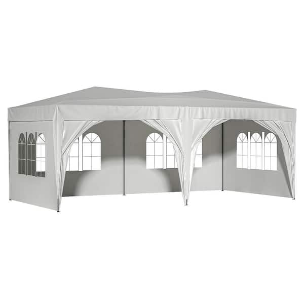 Unbranded 10 ft. x 20 ft. White Pop-Up Outdoor Portable Party Folding Tent with 6 Removable Sidewalls, carry Bag, 6 Weight Bags
