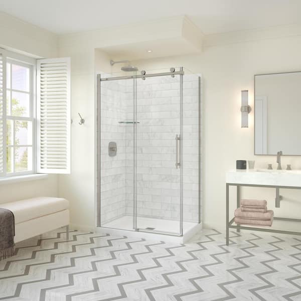 MAAX Odyssey SC 48 in. x 32 in. x 78 in. 8mm Sliding Shower Door for Corner Installation with Clear glass in Brushed Nickel