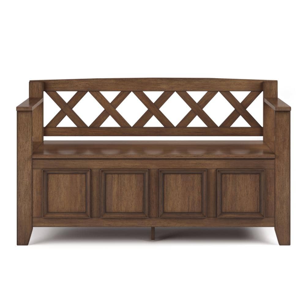 Amherst Rustic Natural Aged Brown Solid Wood Entryway Bench with Storage