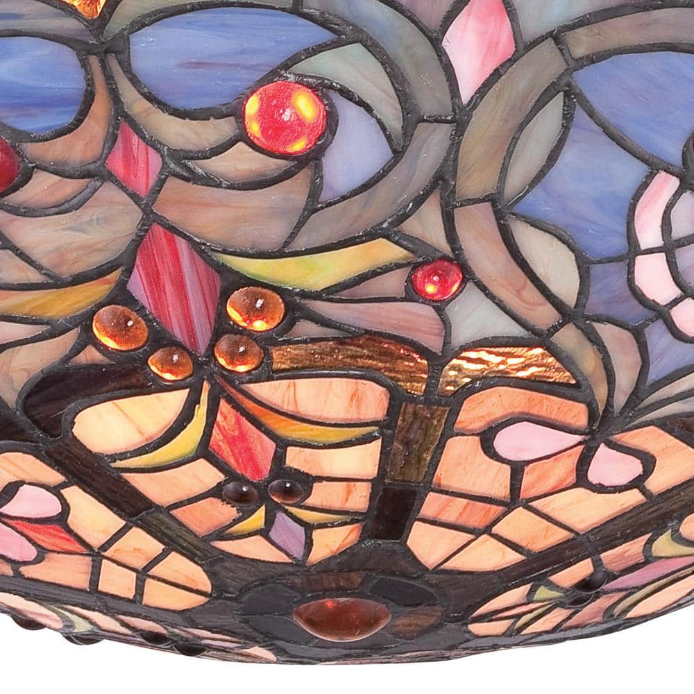 Carroll 16.5'' Vintage Bronze Stained Glass Flush Mount Light