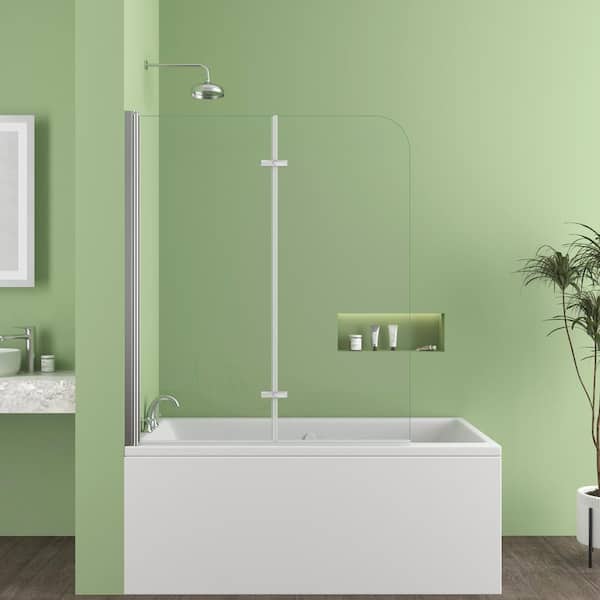 Unbranded 47 in. W x 55 in. H Pivot Tub Door in Polished Chrome with Clear Tempered Glass