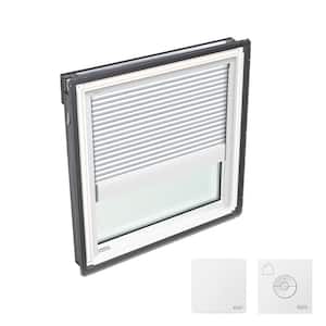30-1/16 in. x 37-7/8 in. Fixed Deck Mount Skylight w/ Laminated Low-E3 Glass, White Solar Powered Room Darkening Shade