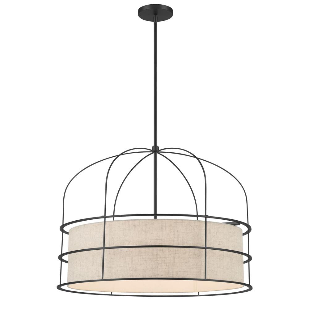 Coal Finish Brass 6-Light Drum Pendant for Indoor/Outdoor