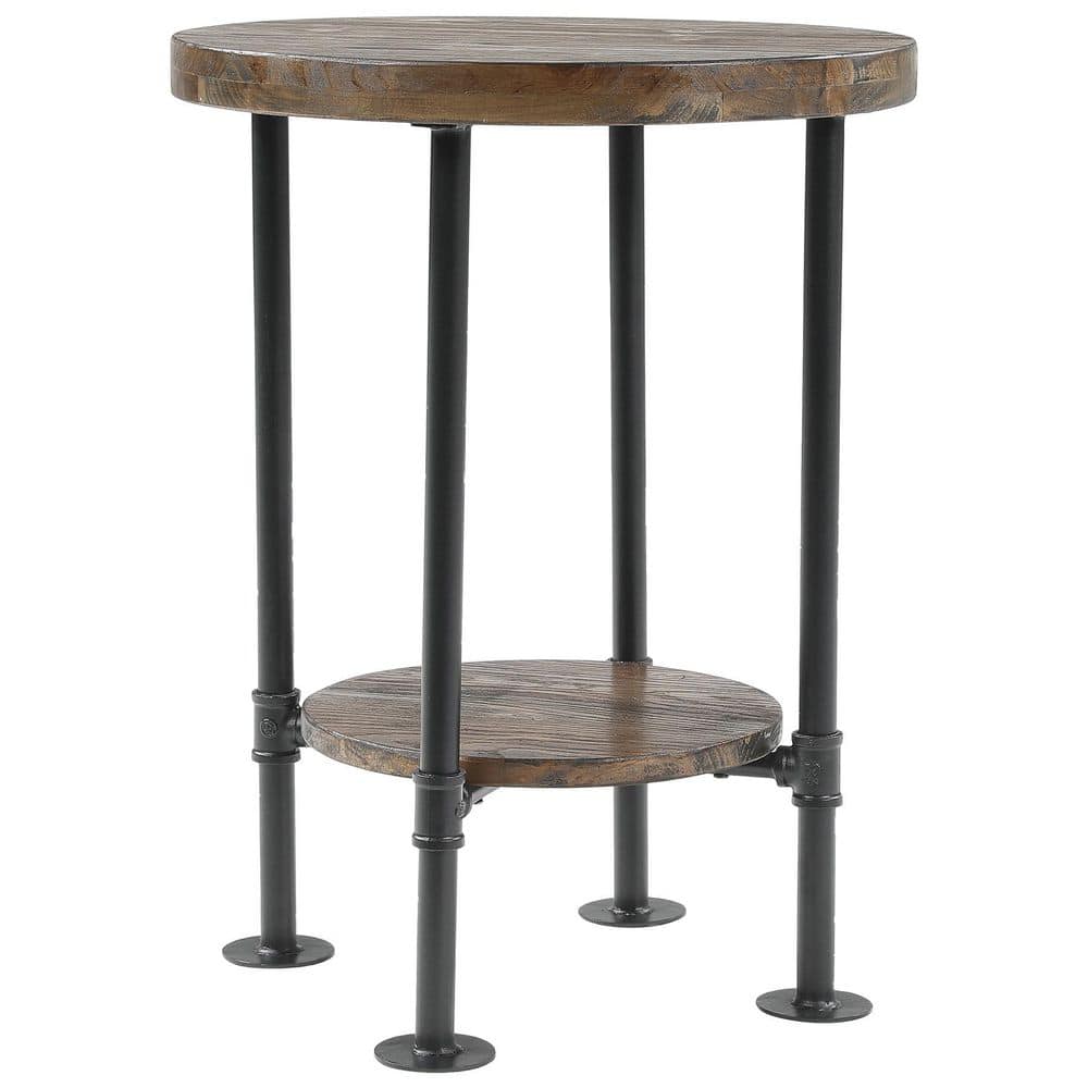 Kerlin 19.7 in. Brown&Black Round Solid Wood End Table with Metal Pipe Legs for Living Room, Bedroom, Easy to Assemble price history on PriceWatchPro