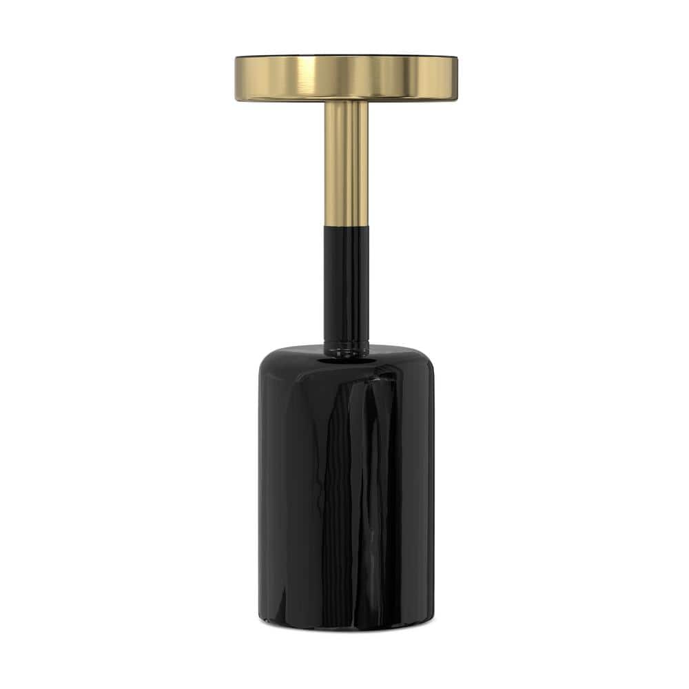 Frannie 10" Round Gold and Black Metal Side Table with Glass Top