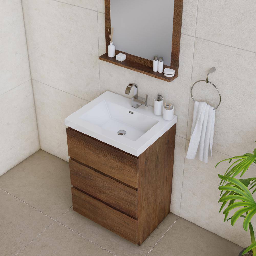 Rosewood Brown 24" Freestanding MDF Bathroom Vanity with White Sink