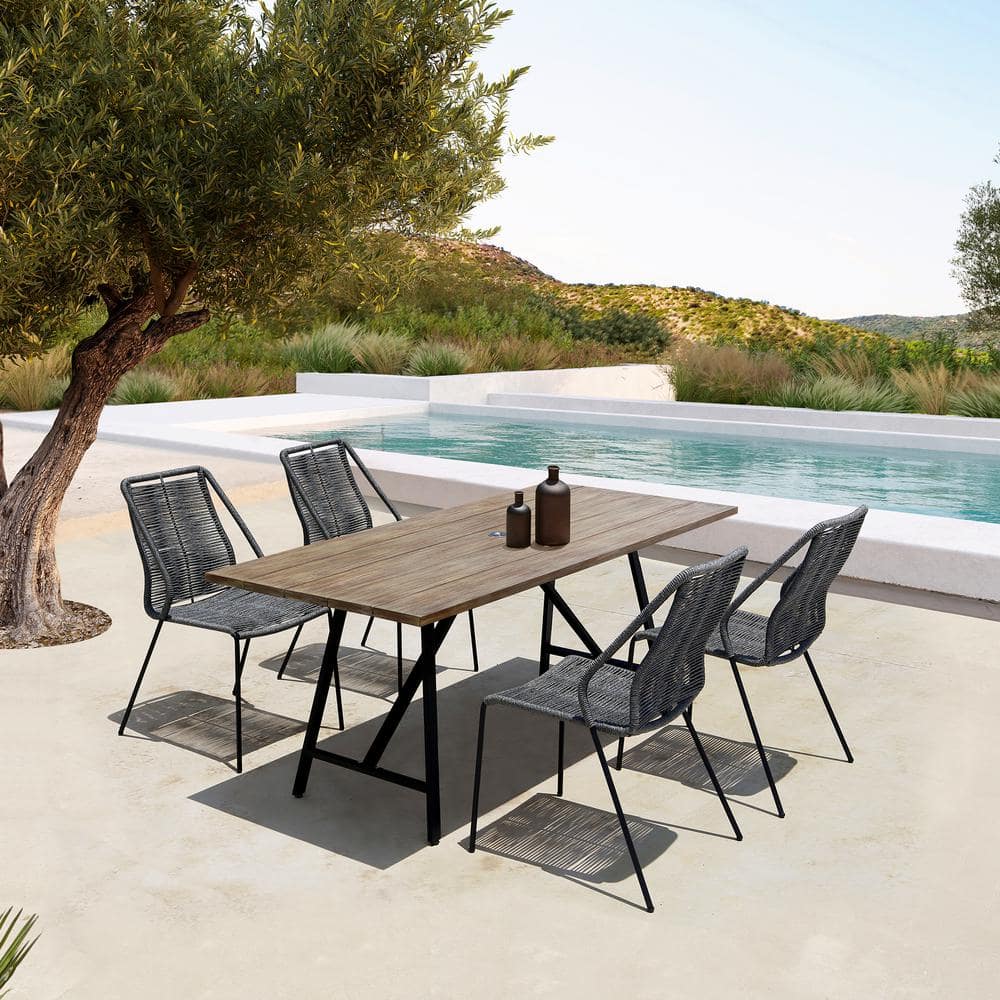 Koala and Clip 5-Piece Light Eucalyptus Wood and Metal Outdoor Dining Set