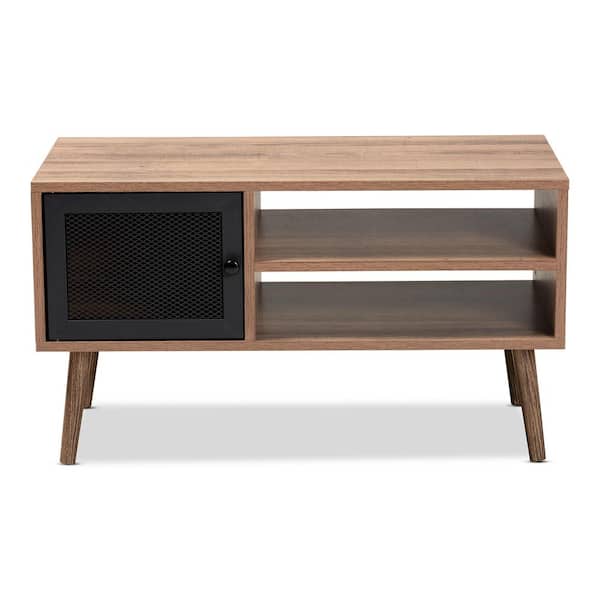 Baxton Studio Yuna 31 .5 in. Natural Brown and Black Rectangle Wood Top Coffee Table