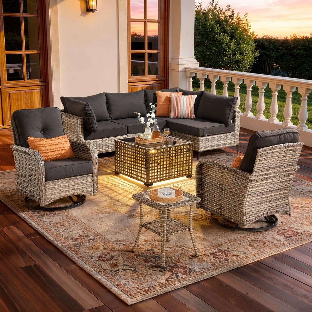 OVIOS Holly Gray 8-Piece Wicker Patio Conversation Set with Black