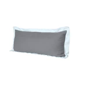 Bordered Gray/White Flange Frame Lumbar 36 in. x 14 in. Indoor Throw Pillow