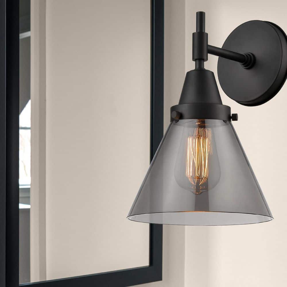 Cone 1-Light Matte Black Wall Sconce with Gray Glass Shade price history on PriceWatchPro