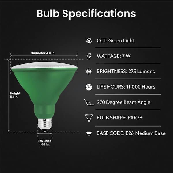 90-Watt Equivalent PAR38 Weatherproof Outdoor Landscape Green Color LED Flood Light Bulb (4-Pack)
