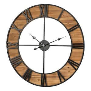 30.00 in. D Oversized Farmhouse Wooden and Metal Wall Clock