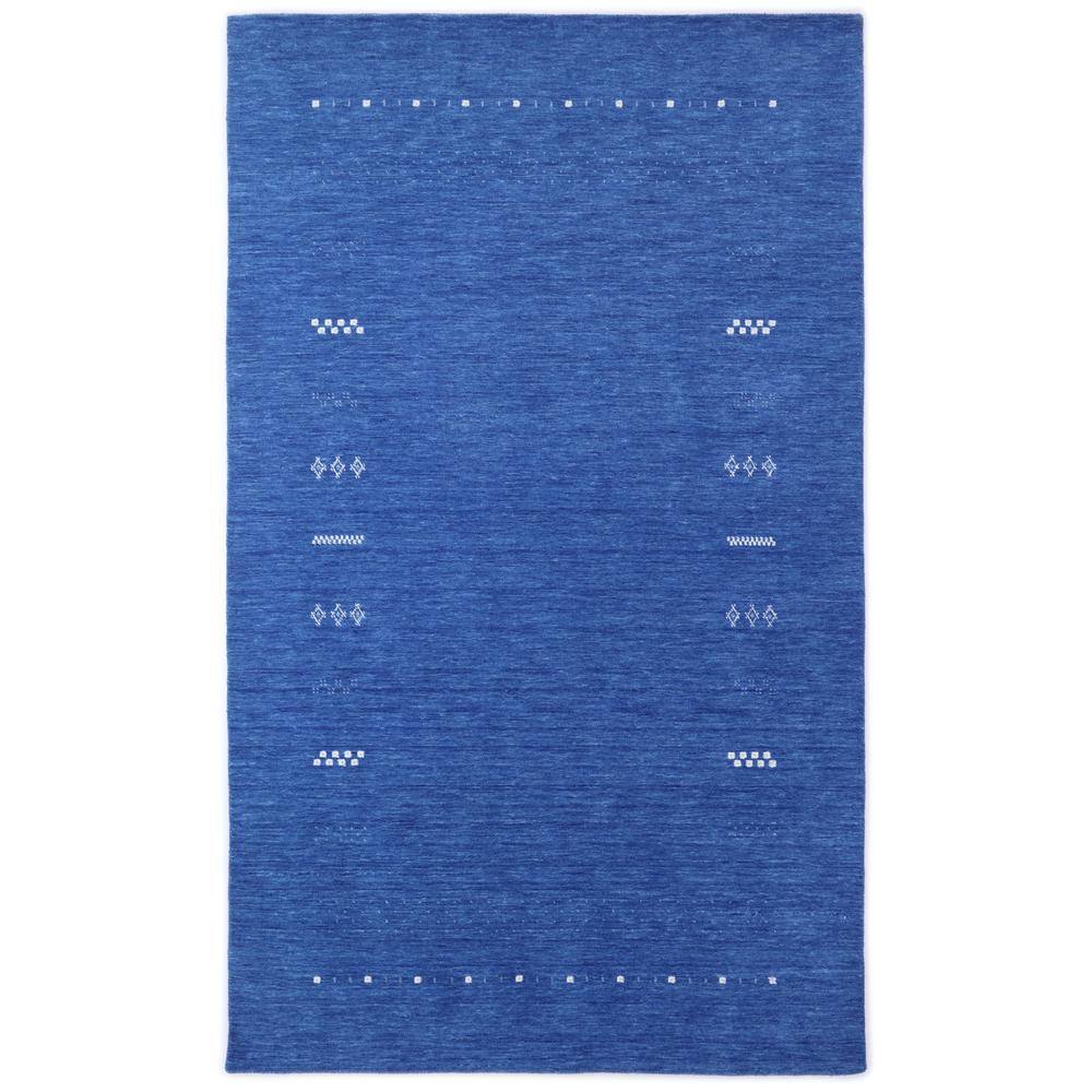 Hand-Knotted Blue Wool Rectangular Area Rug 5' x 8'
