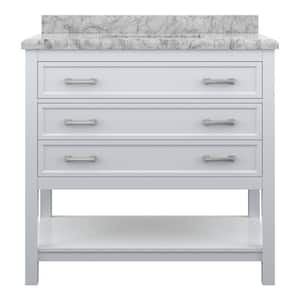 Affinity 37 in. Modern Bathroom Vanity in White with Carrara White Marble Countertop