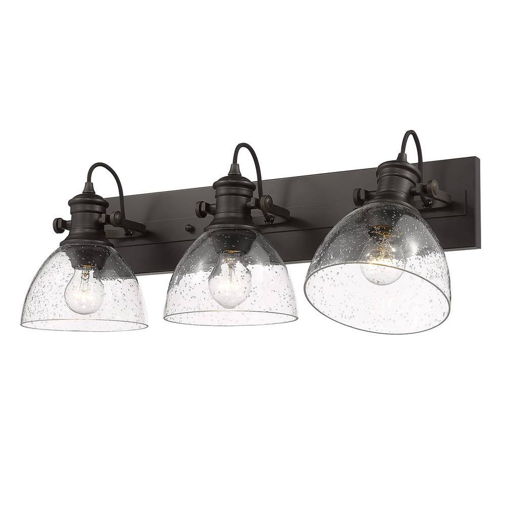 Hines Transitional 3-Light Semi-Flush in Rubbed Bronze with Seeded Glass