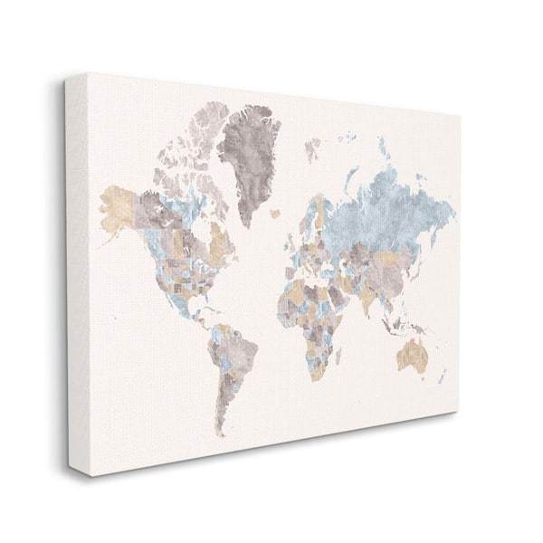 Stupell Industries "World Map with Borders Contrasting Regional Tones" by BlursByAI Unframed Print Abstract Wall Art 36 in. x 48 in.