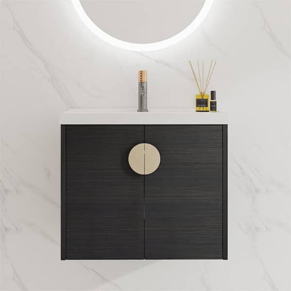 Modern 23.8 in. W x 18.5 in. D x 20.7 in. H Floating Bath Vanity in Black with White Ceramic Top