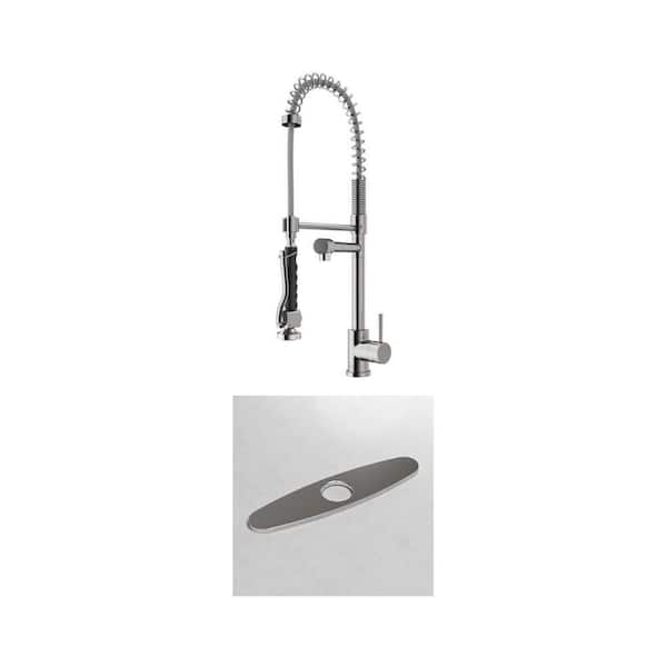 Zurich Single Handle Pull-Down Sprayer Kitchen Faucet with 10 in. Stainless Steel Hole Cover Deck Plate Combo (2-Piece)