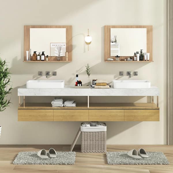 Gymax 23.5 in. W x 17.5 in. H Rectangle Wood Frame Bathroom Mirror
