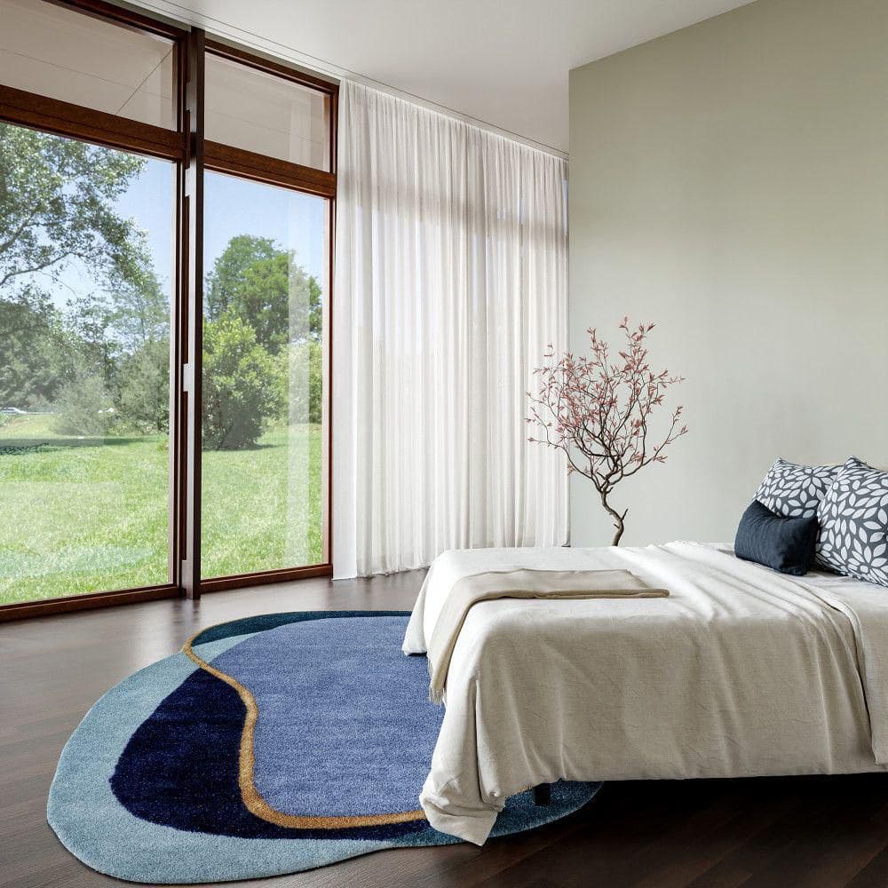 Blue Abstract Handmade Wool 4' x 6' Area Rug