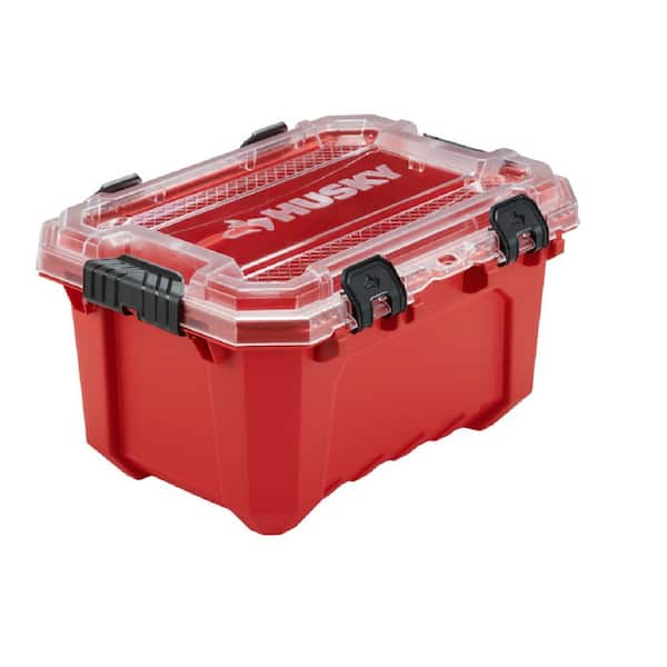 5-Gal. Professional Heavy Duty Waterproof Stackable Plastic Storage Container with Hinged Lid in Red